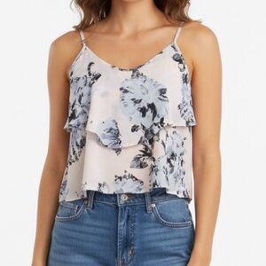 ASTR Camisole Top Pink Blush Floral Crop Flounce Tank M Boho Garden Festival